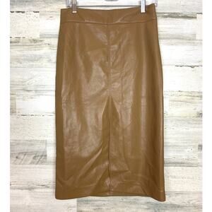 Elie Tahari Womens 8 Tan Vegan Faux Leather Midi Pencil Skirt